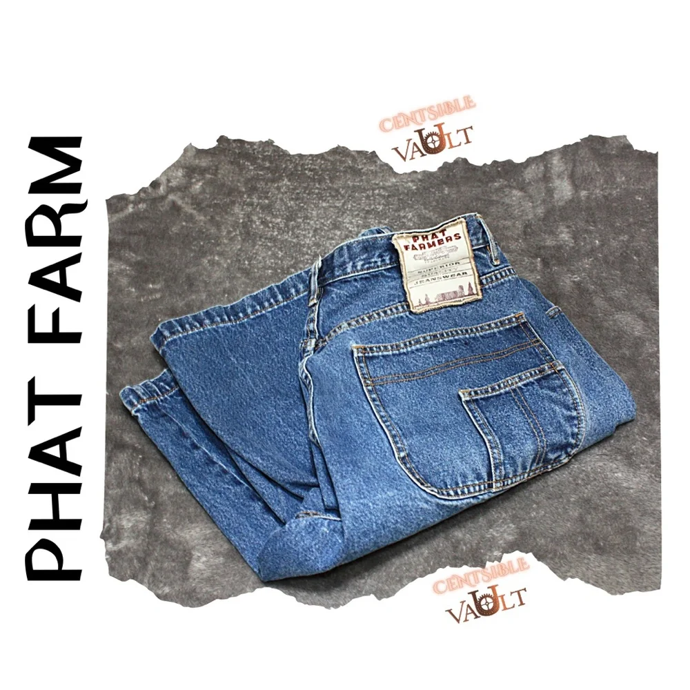 NWOT ~ Men’s PHAT FARM Waist 36” Blue Jean Long Shorts - Picture 5 of 6